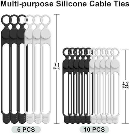 16Pcs Silicone Cable Ties, Cord Organizer Cable Management-2Sizes