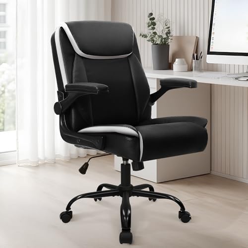 NEO CHAIR PU Leather Office Desk Chair with Adjustable Arms, Black White