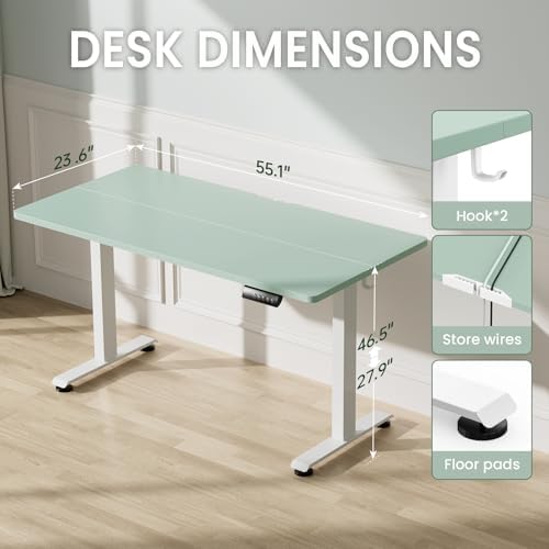 Veken 55 Inch Large Electric Standing Desk, Gaming Table, Green