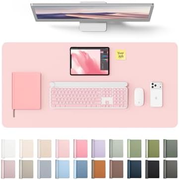 YSAGi Leather Desk Protector, Office Mat, Large Mouse Mat, Non-Slip PU Leather Blotter, Laptop Desk Pad, Waterproof Writing Pad for Office and Home (Light Pink, 35.4" x 17")