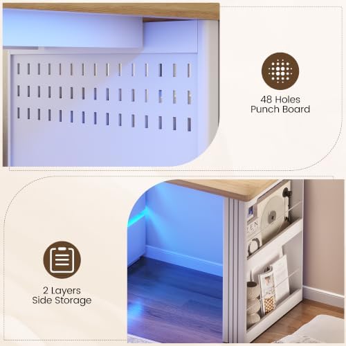 Vlsrka 47.2" Home Office Desk with 3 Drawers and Shelves, Power Outlets