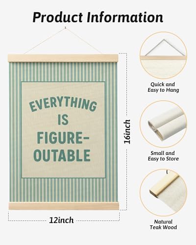 FGFK Everything Is Figureoutable Positive Affirmations Wall Art Poster Hanger Frame, Retro Cyan Inspirational Canvas Prints Framed Wall Decor for Office Classroom Home Bedroom, 12x16 Inch