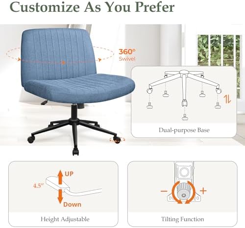 Orange Factory Criss Cross Chair, Wide Wheel Vanity Seat, Blue Dual Base
