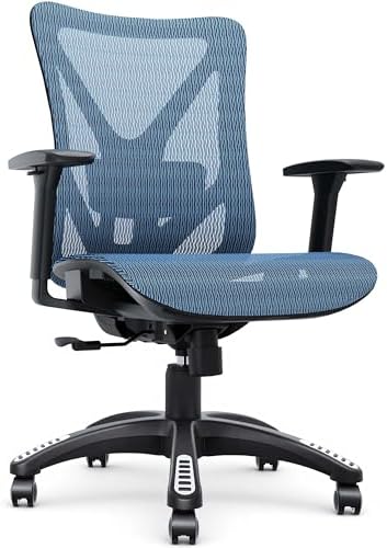Ergonomic Office Chair, Mesh Computer Desk Chairs with BIFMA X5.1 Certified, Adjustable Lumbar Support, 3D Arm, Tilt Back, Wide Seat, Comfy Swivel Work Task Chair for Company and Home (Azure Blue)
