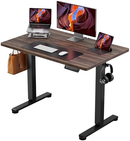 ErGear Height Adjustable Electric Standing Desk, 40 x 24 Inches Sit Stand up Desk, Memory Computer Home Office Desk, Dark Walnut