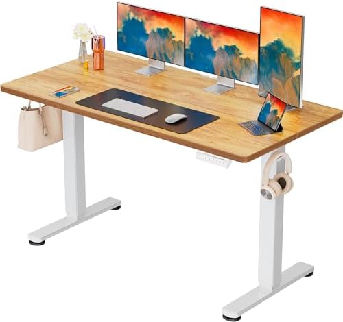 ErGear Height Adjustable Electric Standing Desk, 55 x 28 Inches Sit Stand up Desk, Memory Computer Home Office Desk, Light Vintage Brown