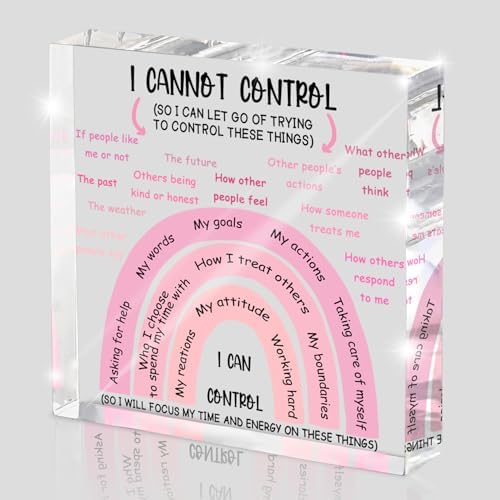 Mental Health I Can Control Decor, 4x4 Inch Pink Acrylic, Women's Therapy Office Sign, Girls Dorm Essentials, Motivational Room Decor and Gift