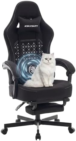 Desk Computer Gaming Chair - Ergonomic Game Office Chair with Extended Footrest and Massage Lumbar Support, Home Gamer Video Game Chairs with Spring Cushion for Adults (Pro Black Fabric)