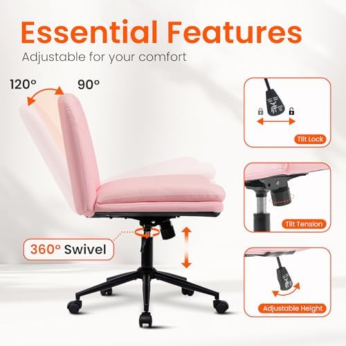 Orange Factory Criss Cross Chair, Wide Leather Vanity Desk Seat, Pink Pu