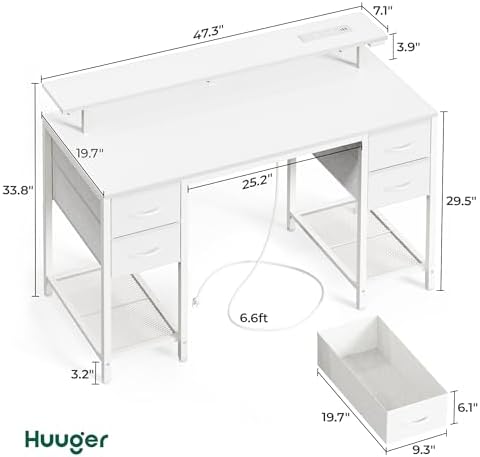 Huuger 47 inch Computer Desk with Power Outlets & 4 Drawers
