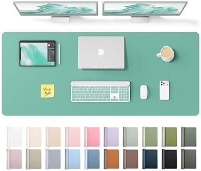 YSAGi Leather Desk Pad Protector, Office Desk Mat, Large Mouse Pad, Non-Slip PU Leather Desk Blotter, Laptop Desk Pad, Waterproof Desk Writing Pad for Office and Home (Green-Blue,55" x 17.2")