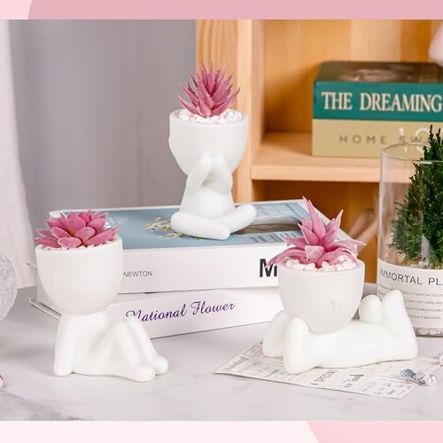 Der Rose 3 Pack Pink Fake Succulents in Human-Shaped Pots for Desk Decor