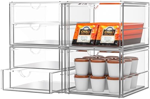 caktraie 4-Pack Acrylic 6-Drawer Office & Makeup Storage Organizer,Desk