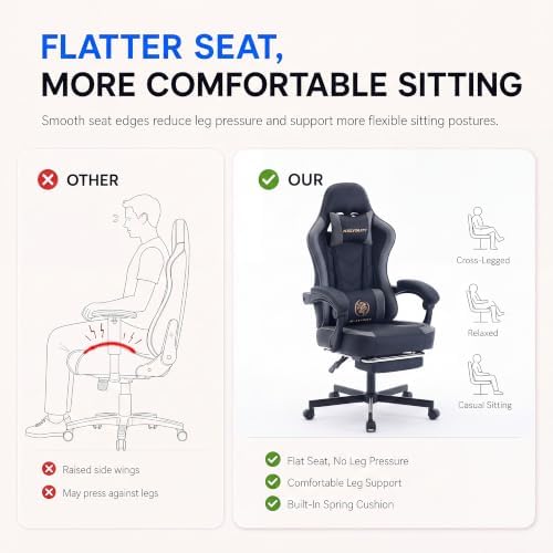 Desk Computer Gaming Chair - High Back Ergonomic Office Chair with Footrest and Lumbar Support, Swivel Comfy Home Gamer Video Game Chairs with Pocket Spring Cushion for Adults (Grey Leather)