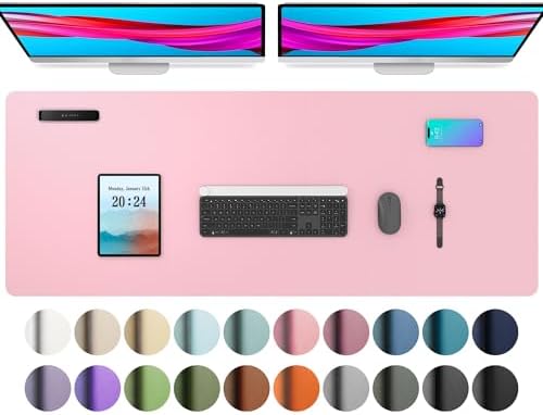 Aothia Leather Desk Pad Protector, Office Desk Mat, Large Mouse Pad, Non-Slip PU Leather Desk Blotter, Laptop Desk Pad, Waterproof Desk Writing Pad for Office and Home (48"x17", Fairy Pink)