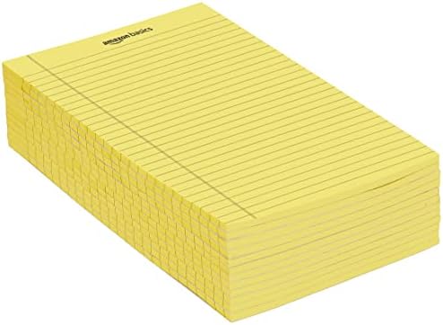 Amazon Basics Legal/Wide Ruled 8.5 x 11.75 inch Legal Pad, Canary, 72 Count (Pack of 12), 50 sheets per pad, 6 packs per carton