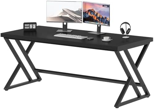 LVB 60 Inch Computer Office Desk Metal & Wood Writing Desks Rustic Brown