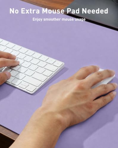 Aothia Faux Leather Desk Mat Mouse Pad, 42" x 17", Light Purple