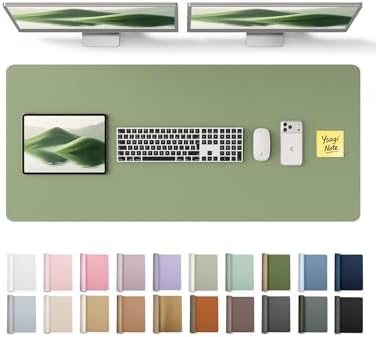 YSAGi Leather Desk Protector, Office Mat, Large Mouse Mat, Non-Slip PU Leather Blotter, Laptop Pad, Waterproof Writing Pad for Office and Home (Bamboo Green, 47" x 17")