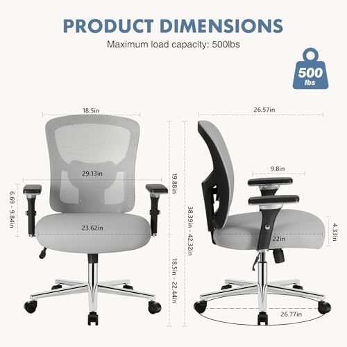DUMOS Big and Tall Office Desk Chair, 500lbs Heavy Duty Mesh Chair