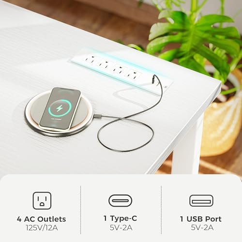 Huuger 55 x 24 inch Desk with Power Outlets & 0.95 Inch Thicker Desktop