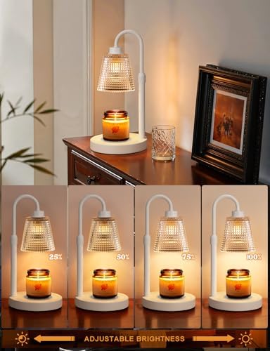 White Candle Warmer Lamp with Timer, Dimmable Candle Warmer for Jar Candles, Height Adjustable Wax Melts Warmer, Birthday Gifts for Women Mom, House Warming Gifts New Home Decor
