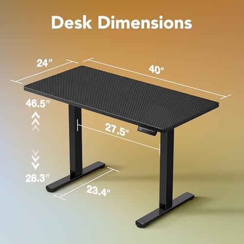 HUANUO 40x24 Inch Electric Standing Desk, Adjustable, Carbon Fiber Black