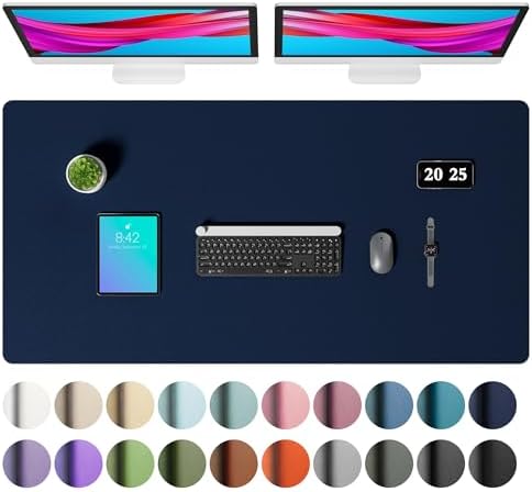 Aothia Faux Leather Desk Mat – Large Mouse Pad, Non-Slip PU Leather Blotter, Waterproof Writing Surface for Office and Home (Dark Blue, 47.2" x 23.6")