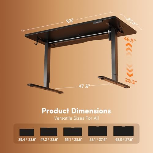 FEZIBO Standing Desk 63 × 28 Inch Electric Height Adjustable, Black