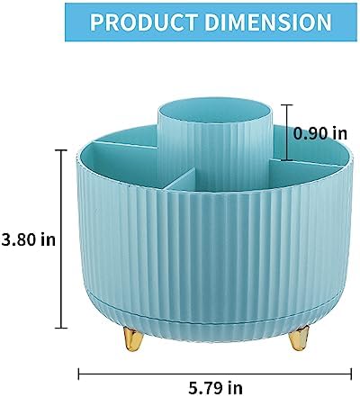 Marbrasse Desk Organizer, 360-Degree Rotating Pen Holder, Desk Organizers and Accessories with 5 Compartments Pencil Holder, Art Supply Storage Box Caddy for Office, Home（Light Blue）
