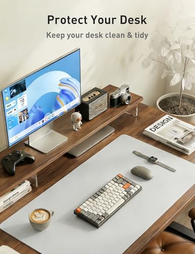 Aothia Faux Leather Desk Mat - Non-Slip PU Leather Desk Blotter, Waterproof Writing Surface, Large Desk Pad for Office & Home (Barely Grey, 55" x 17")
