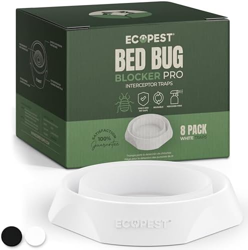 Bed Bug Interceptors – 8 Pack | Bed Bug Blocker (Pro) Interceptor Traps (White) | Insect Trap, Monitor, and Detector for Bed Legs
