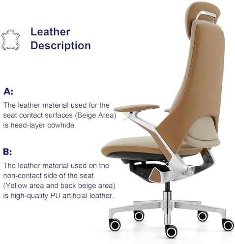 Genuine Leather Executive Office Chair，Top-Grain Cowhide, Ergonomic Design
