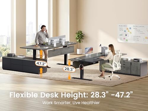 SEDETA 71" Executive Large L Shaped Electric Standing Desk, Grey