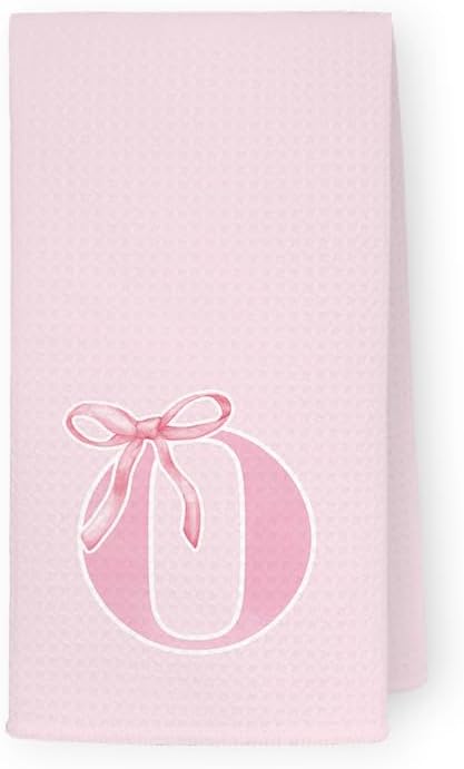 Monogrammed Initial O Hand Towels for Bathroom, Personalized Gifts for Women Girls Birthday Christmas, Coquette Preppy Pink Bows Waffle Kitchen Dish Tea Towels with Initial, 16x24 Inch