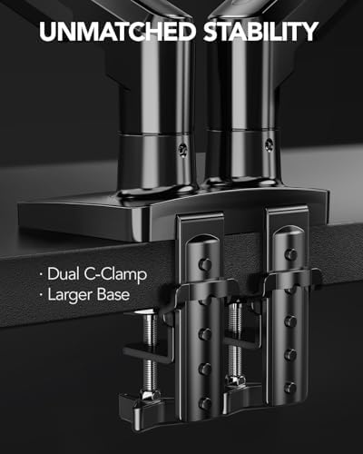 HUANUO FlowLift™ Dual Monitor Stand, Fully Adjustable Gaming Monitor Desk Mount for 13–30″ Computer Screens, Full Motion VESA 75x75/100x100 with C-Clamp & Grommet Base, Each Arm Holds 4.4 to 19.8 lbs