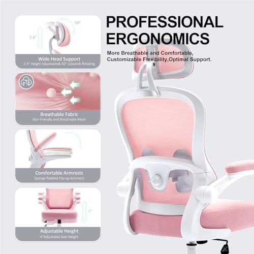 Ergonomic Office Chair,Ultra Thick Spring Cushion Desk Chair,Pink