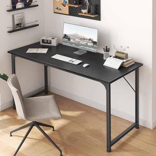 Huuger 48 Inch Office & Gaming Desk with Storage, Modern Simple Design, Large Legroom, Black Metal Frame