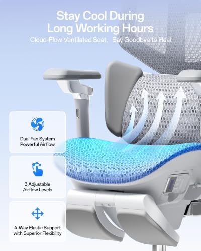 Hbada X7 Smart Ergonomic Chair, Office Chair, with Fully Automated Lumbar Tracking, 4D Adjustable Headrest, 720° Adjustable Armrests, Ventilated Seat Cushion, Swivel, Grey