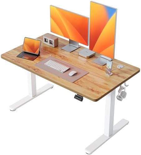 FEZIBO 48 x 24 Inchs Electric Standing Desk, Height Adjustable, Sit Stand Up, Computer Office Desk with Splice Board, White Frame/Light Rustic Top