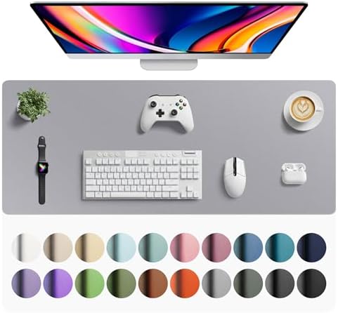 Aothia Faux Leather Desk Mat - Large Mouse Pad, Non-Slip PU Leather Blotter, Waterproof Writing Surface for Office and Home (Light Grey, 42" x 17")