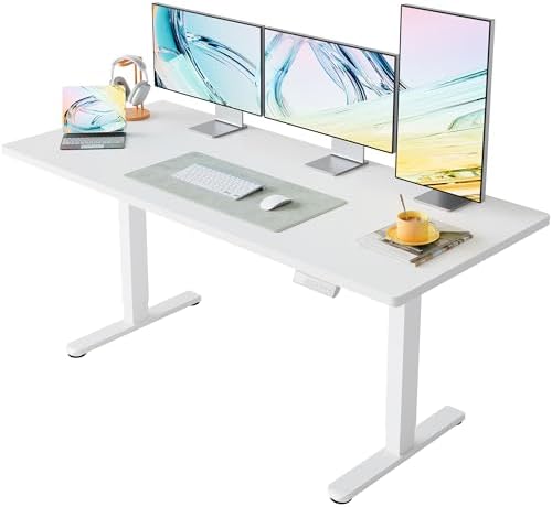 HUANUO 63x28 Inch Electric Standing Desk, Height Adjustable, White