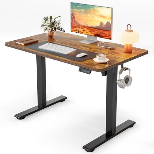 Cubiker Standing Desk, 40x24 Inches Sit Stand Home Office Desk, Electric Stand up Desk, Adjustable Desk with Splice Board, Black Frame/Rustic Brown Top