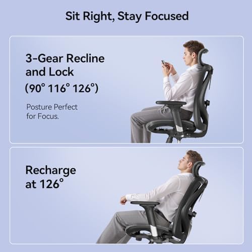 SIHOO M57 Ergonomic Mesh Office Chair, High Back Home Desk Chair with 3D Armrests, Lumbar Support and Adjustable Headrest, Comfortable Computer Chair, Hold 330 LBS-2 Packs-Grey