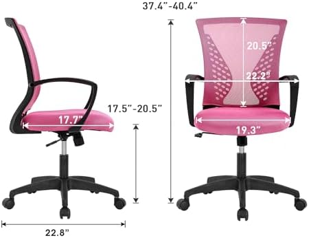 FDW | Mid Back Office Chair | Pink | with Lumbar Support, 360 Swivel