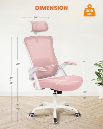 NEO CHAIR Office Chair with Adjustable Ergonomic Lumbar Headrest, Pink