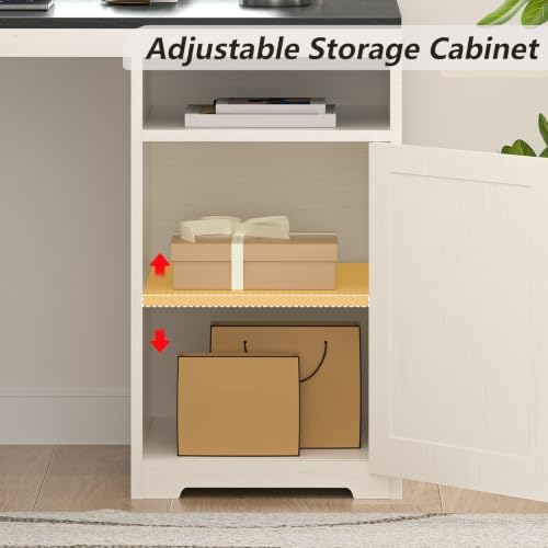 63" Farmhouse L Shaped Desk with Drawers & Printer Shelf for Home Office