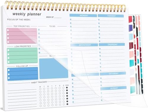 Thboxes Weekly Desk Planner, 8.5x11 In To Do List Notepad, 52 Sheets, Blue