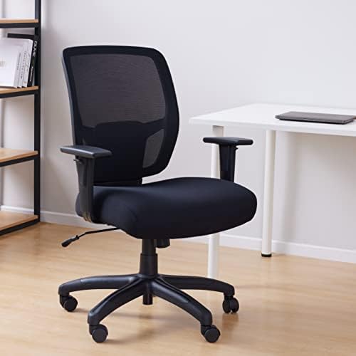 Amazon Basics Big and Tall Mesh Office Chair with Adjustable Armrests, Lumbar Support, Adjustable Height, 400lbs Capacity, Black