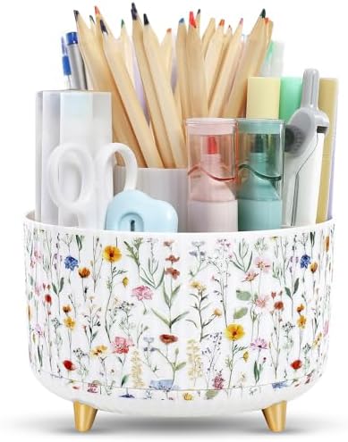 SKYDUE 360 Degree Rotating Desk Organizer, Dual-Purpose Pencil Pen Holder for Desktop, Desk Pen Organizer with 5 Slots, Office Supplies, Pencil Cup for Office, School, Home